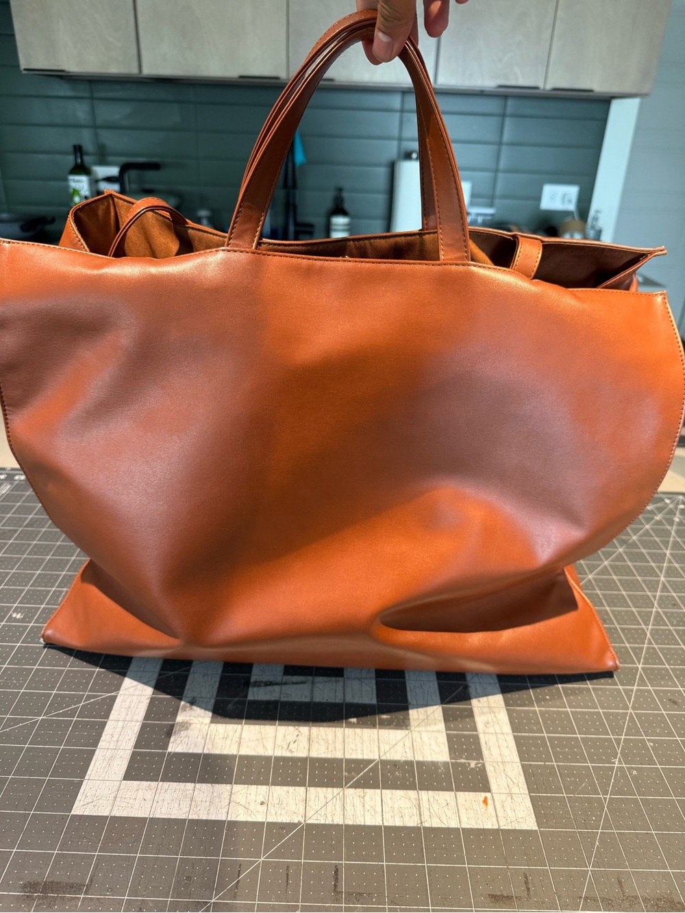 Telfar Large Embossed Logo Leather Tote in Chestnut Brown - Picture 3 of 7